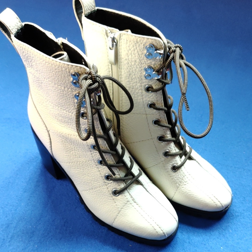 PAIGE Cream Lace-Up Boots with Classic Design